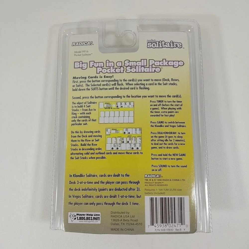 Radica‎ Pocket Solitaire Electronic Handheld Game 2-in-1 Klondike Vegas 1998